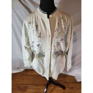 Vintage Artisans Sunschein Designs Floral Flower Button Up Cardigan Size L
